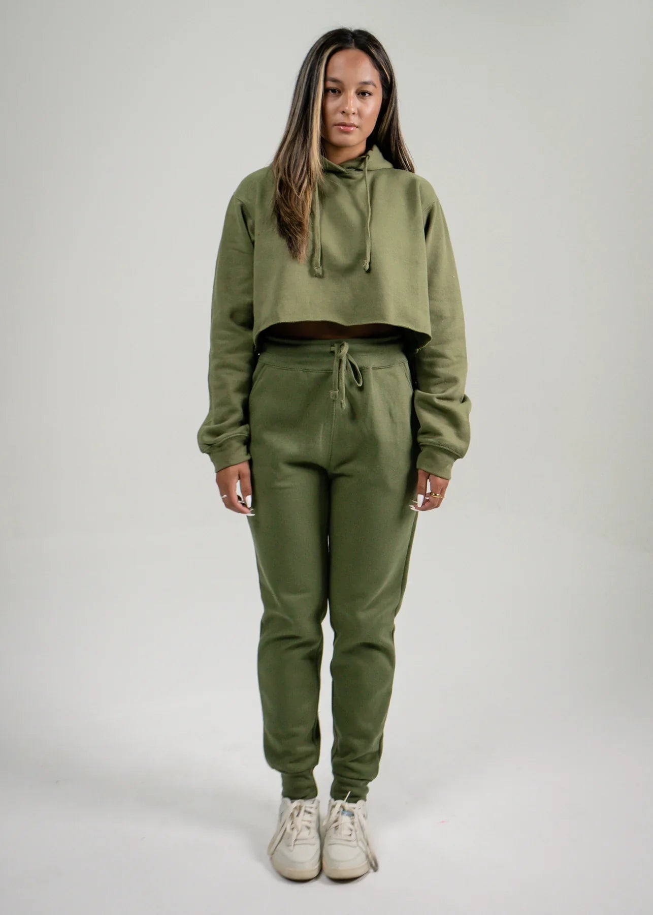 Olive Green Crop Top SweatSuit