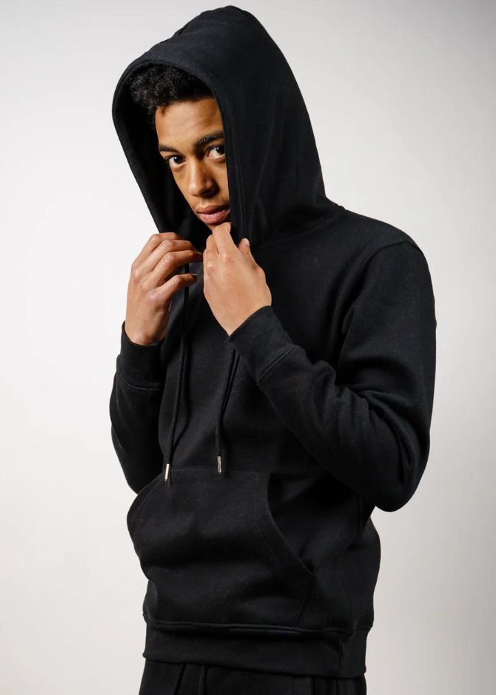 Black Tight Fleece Hooded Sweatshirt