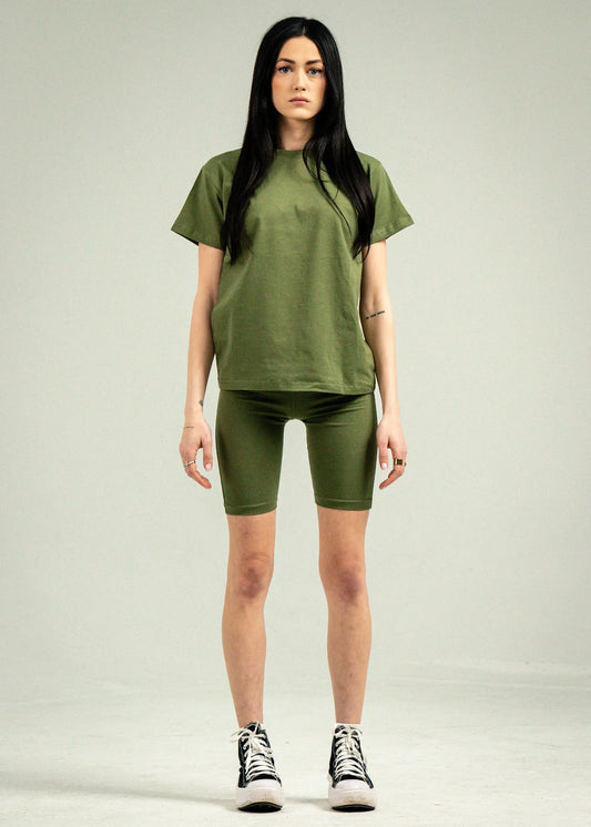 Olive Green Biker Short Set