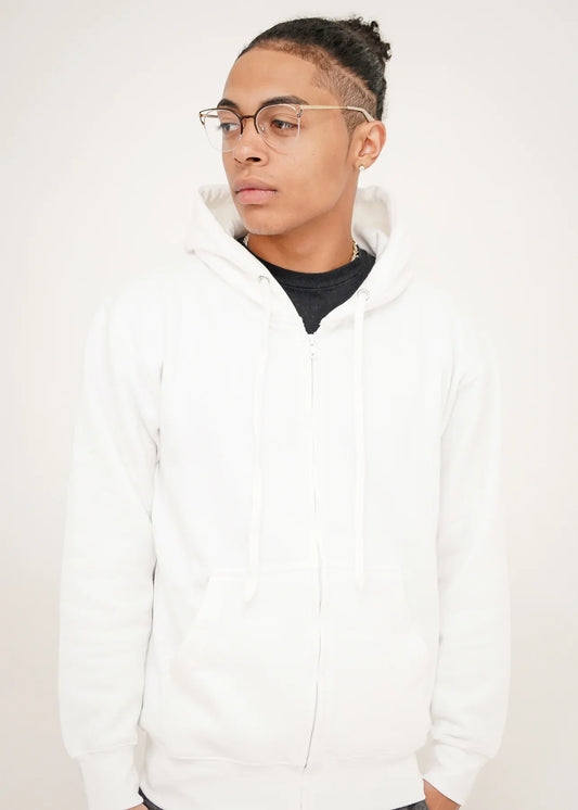 White Heavy Blend Zip-Up Fleece Hooded SweatShirt